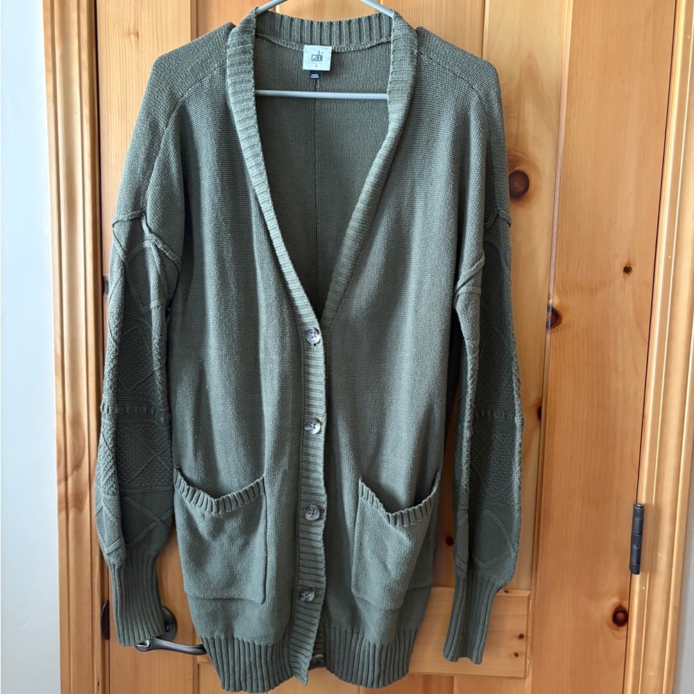 CABI  Aerial Button Front Olive Green Knit Cardigan Sweater Size S